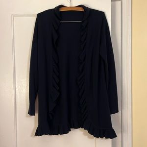 Magaschoni cashmere sweater navy with ruffled edges